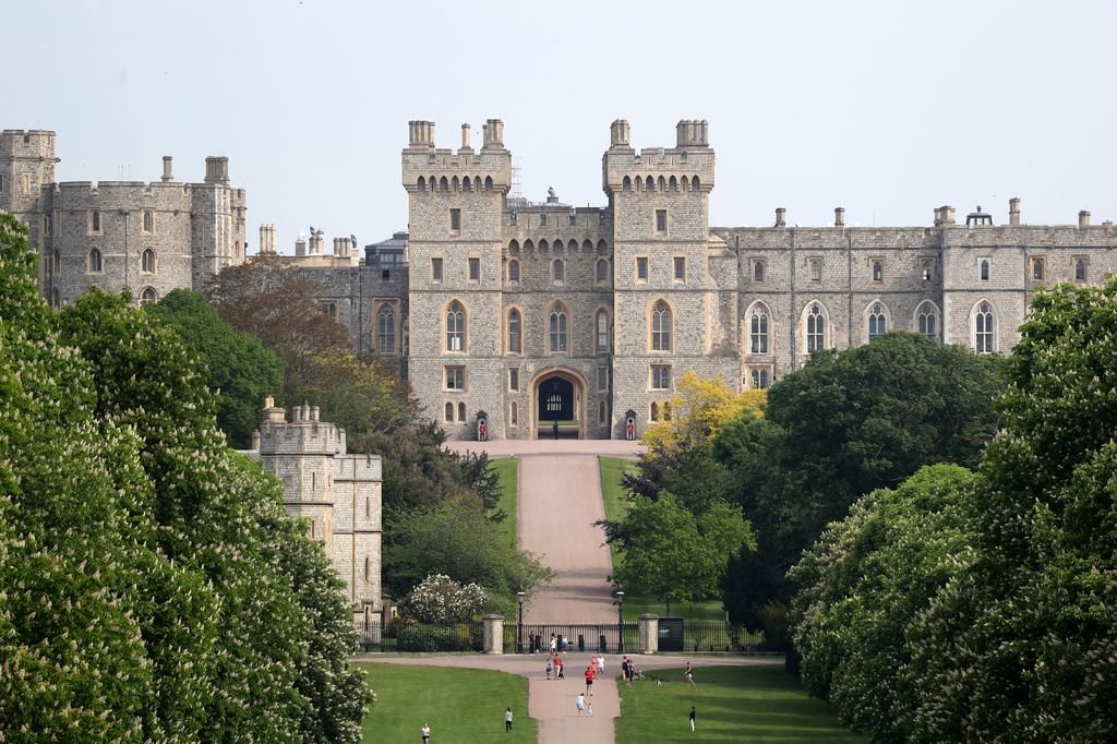 A general view of people on The Long Walk and Windsor Castle, with Queen Elizabeth II in residence, on May 08, 2020 in Windsor, United Kingdom.
